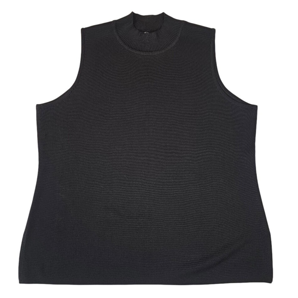 Exclusively Misook Women's XL Knit Shell Black Mock Neck Sleeveless Side Slit